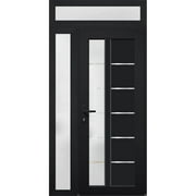 Front Exterior Prehung Metal-Plastic Door Frosted Glass / Manux 8088 Matte Black / Side and Top Window / Office Commercial and Residential Doors Entrance Patio Garage 52" x 94" Right-hand Inswing