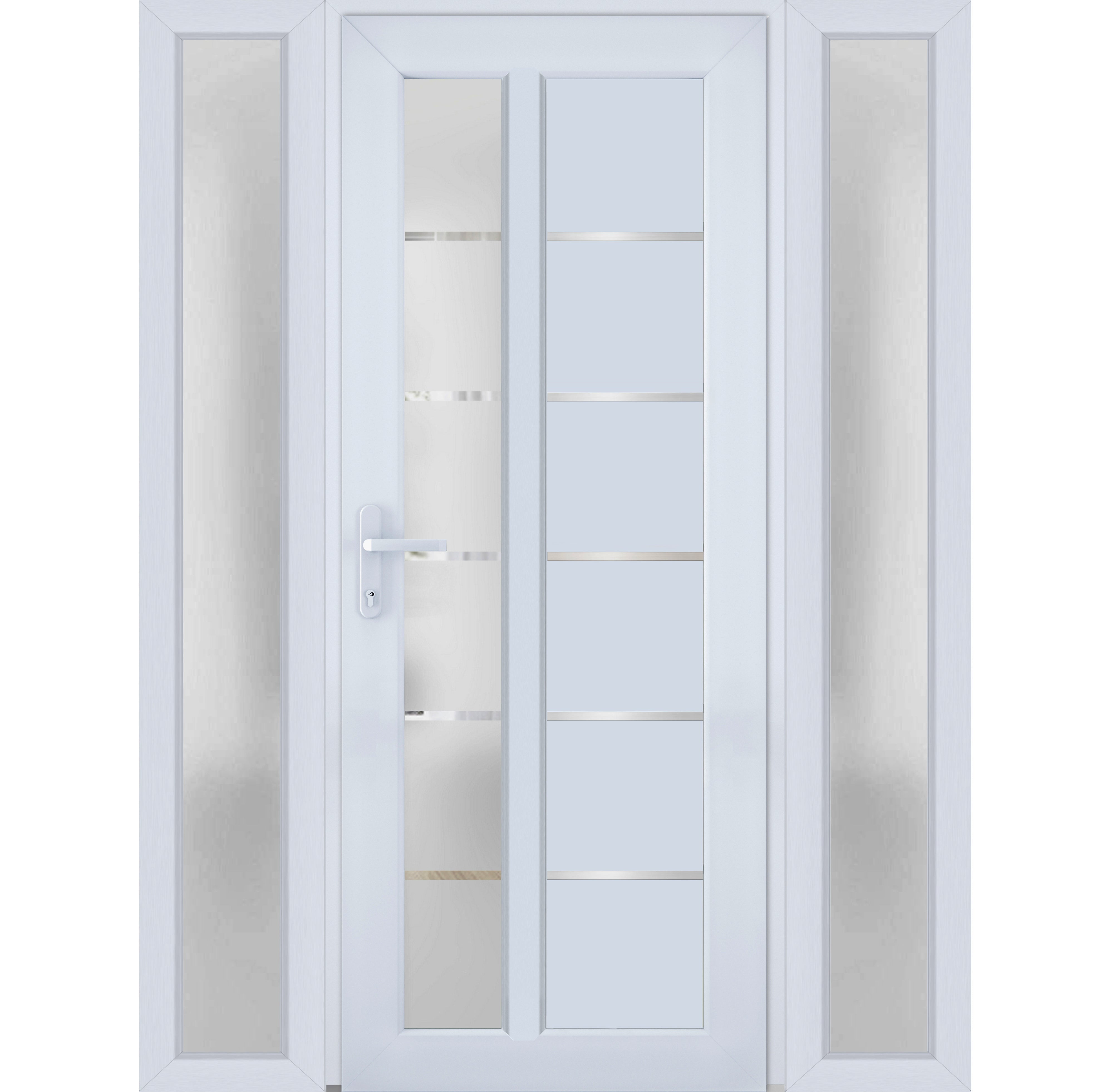 Front Exterior Prehung Metal-Plastic Door Frosted Glass / Manux 8088 White Silk / 2 Side Windows / Office Commercial and Residential Doors Entrance Patio Garage 64" x 80" Right-hand Inswing