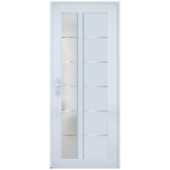 Front Exterior Prehung Metal-Plastic Door Frosted Glass / Manux 8088 White Silk / Office Commercial and Residential Doors Entrance Patio Garage 36" x 80" Right-hand Inswing