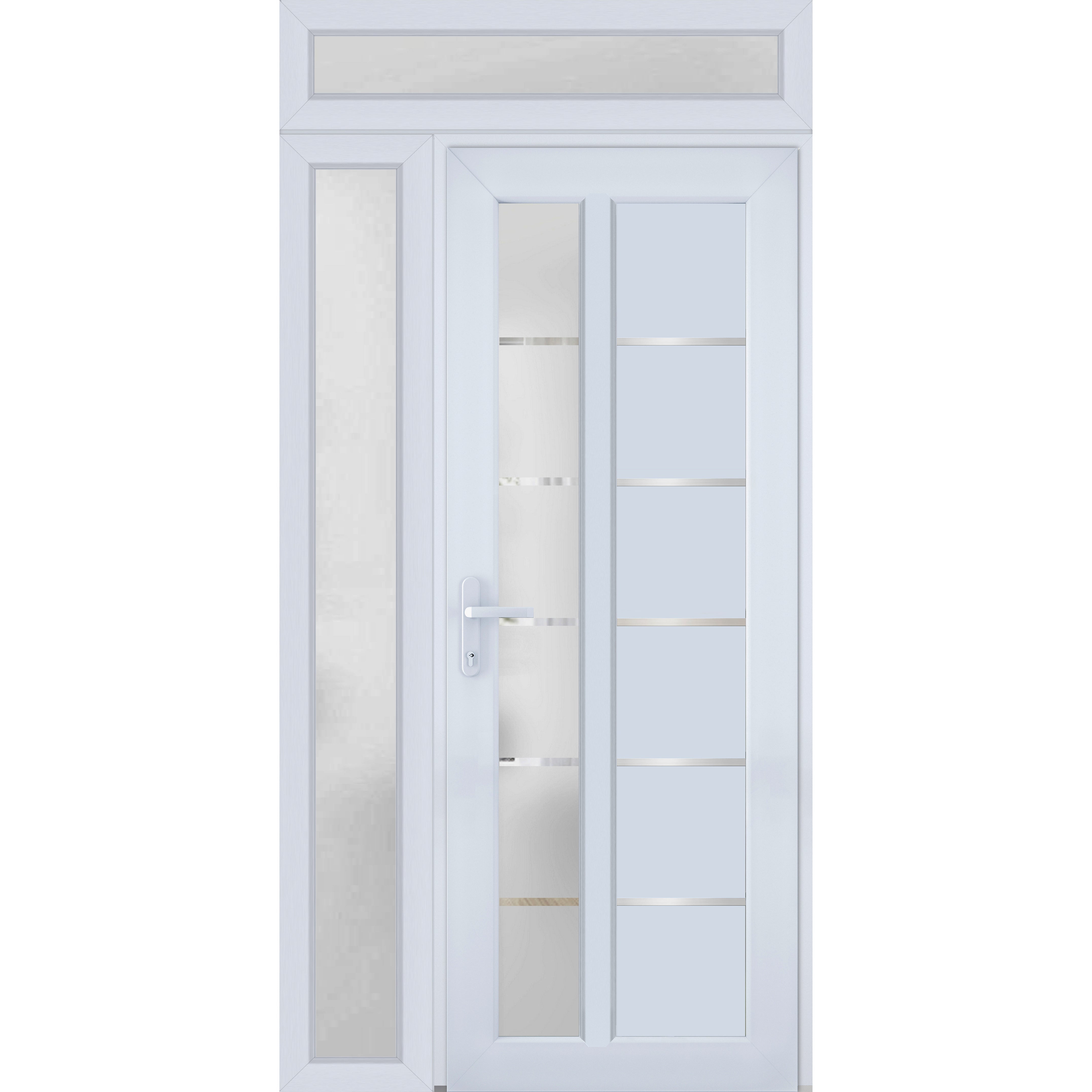 Front Exterior Prehung Metal-Plastic Door Frosted Glass / Manux 8088 White Silk / Side and Top Window / Office Commercial and Residential Doors Entrance Patio Garage 48" x 96" Right-hand Inswing