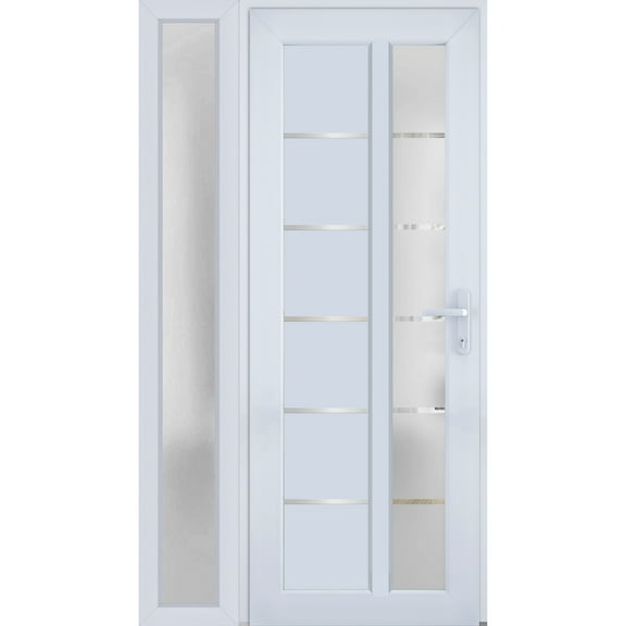 Front Exterior Prehung Metal-Plastic Door Frosted Glass / Manux 8088 White Silk / Side Window / Office Commercial and Residential Doors Entrance Patio Garage 48" x 80" Left-hand Inswing