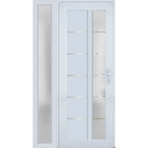 Front Exterior Prehung Metal-Plastic Door Frosted Glass / Manux 8088 White Silk / Side Window / Office Commercial and Residential Doors Entrance Patio Garage 48" x 80" Left-hand Inswing