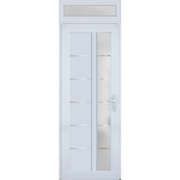 Front Exterior Prehung Metal-Plastic Door Frosted Glass / Manux 8088 White Silk / Top Window / Office Commercial and Residential Doors Entrance Patio Garage 36" x 94" Left-hand Inswing