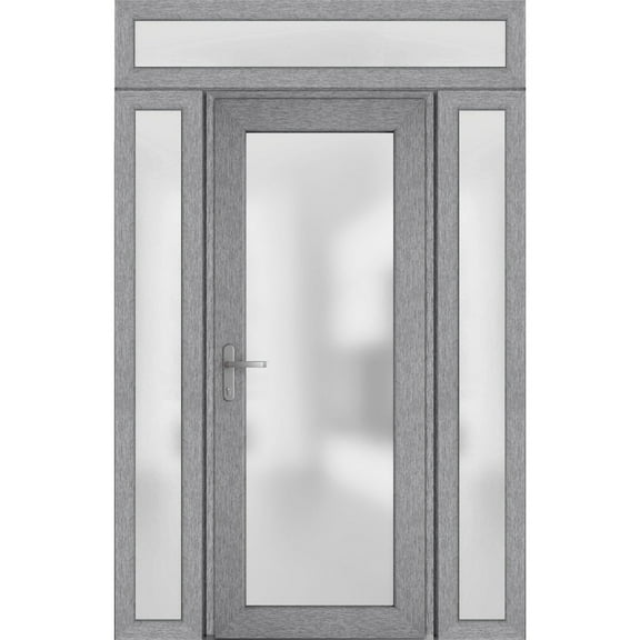 Front Exterior Prehung Metal-Plastic Door Frosted Glass / Manux 8102 Grey Ash / 2 Side and Top Window / Office Commercial and Residential Doors Entrance Patio Garage 54" x 94" Right-hand Inswing