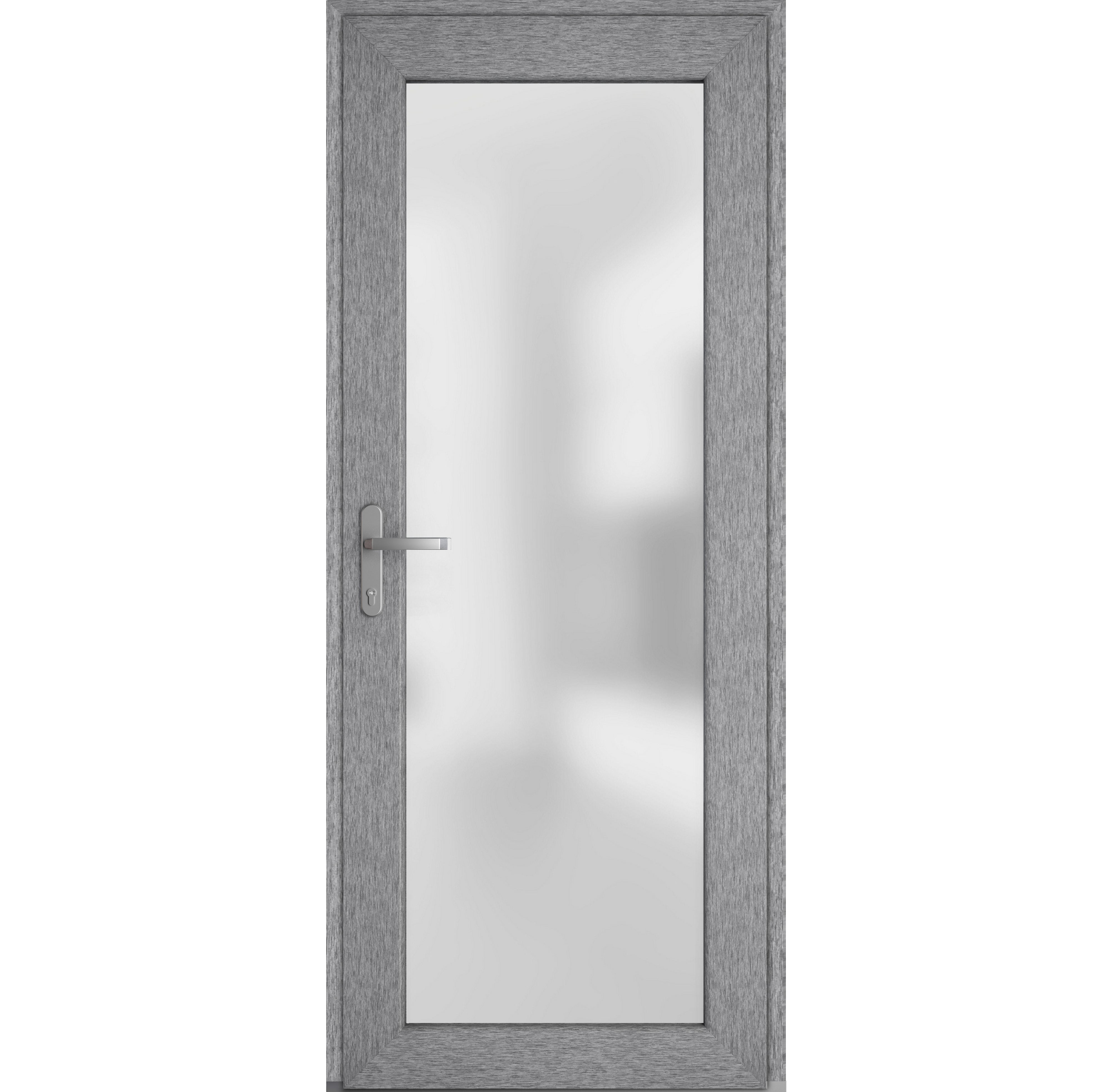 Front Exterior Prehung Metal-Plastic Door Frosted Glass / Manux 8102 Grey Ash / Office Commercial and Residential Doors Entrance Patio Garage 30" x 80" Right-hand Inswing