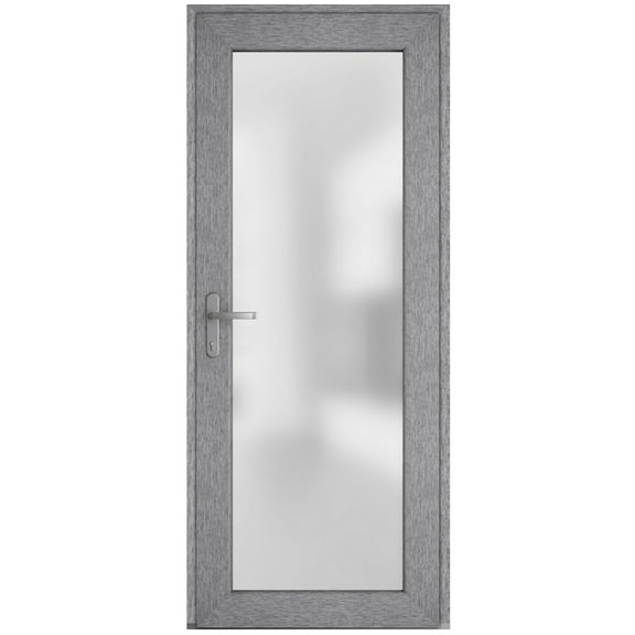 Front Exterior Prehung Metal-Plastic Door Frosted Glass / Manux 8102 Grey Ash / Office Commercial and Residential Doors Entrance Patio Garage 30" x 80" Right-hand Inswing
