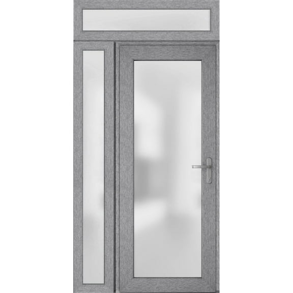 Front Exterior Prehung Metal-Plastic Door Frosted Glass / Manux 8102 Grey Ash / Side and Top Window / Office Commercial and Residential Doors Entrance Patio Garage 46" x 96" Left-hand Inswing