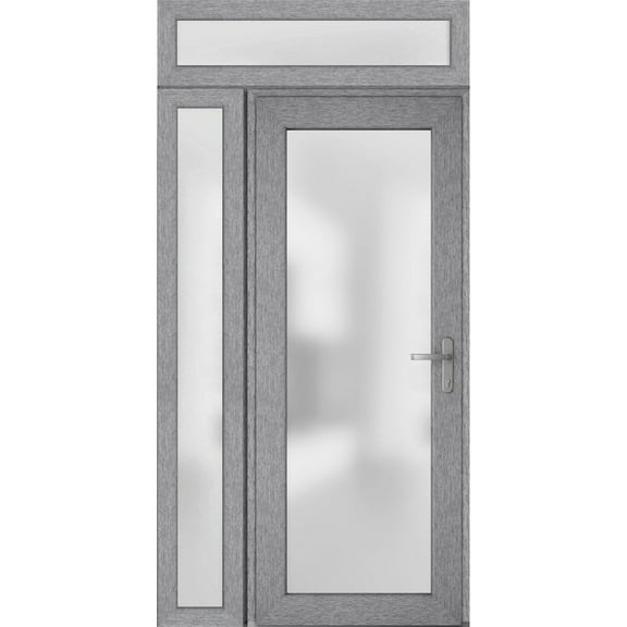 Front Exterior Prehung Metal-Plastic Door Frosted Glass / Manux 8102 Grey Ash / Side and Top Window / Office Commercial and Residential Doors Entrance Patio Garage 52" x 96" Left-hand Inswing