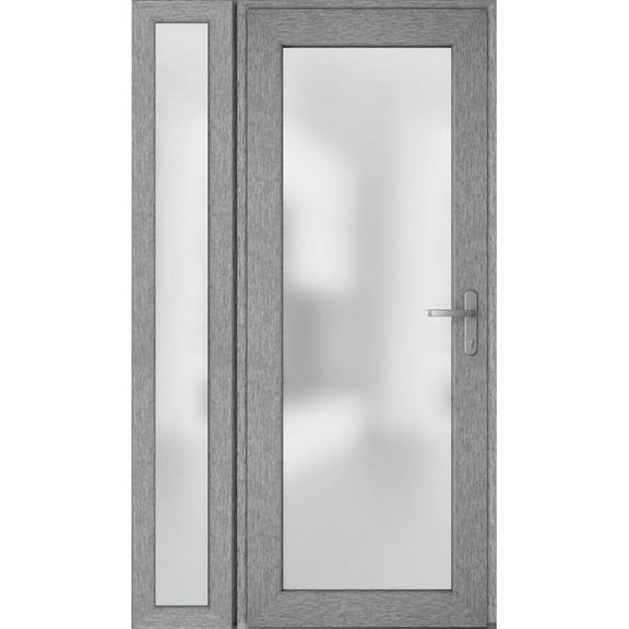 Front Exterior Prehung Metal-Plastic Door Frosted Glass / Manux 8102 Grey Ash / Side Window / Office Commercial and Residential Doors Entrance Patio Garage 52" x 80" Left-hand Inswing