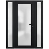 Front Exterior Prehung Metal-Plastic Door Frosted Glass / Manux 8102 Matte Black / 2 Side Windows / Office Commercial and Residential Doors Entrance Patio Garage 54" x 80" Left-hand Inswing