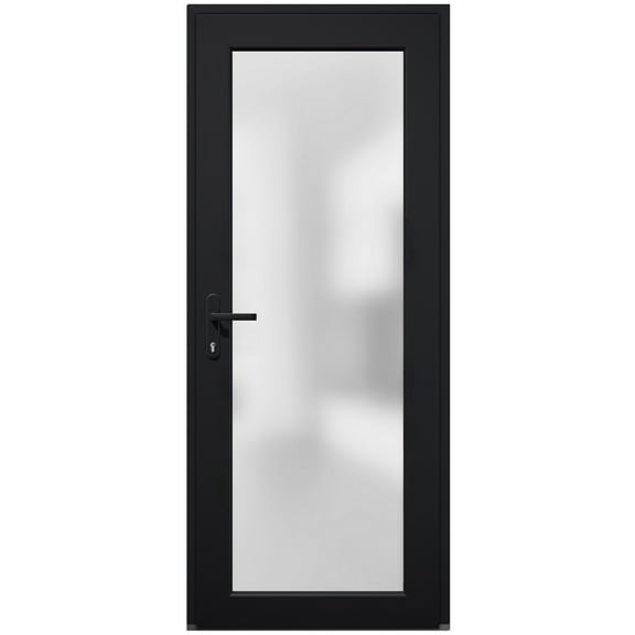 Front Exterior Prehung Metal-Plastic Door Frosted Glass / Manux 8102 Matte Black / Office Commercial and Residential Doors Entrance Patio Garage 30" x 80" Right-hand Inswing