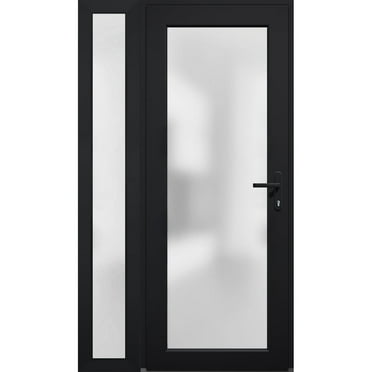 Front Exterior Prehung Metal-Plastic Door Frosted Glass / Manux 8102 Matte Black / Side Window / Office Commercial and Residential Doors Entrance Patio Garage 46" x 80" Left-hand Inswing