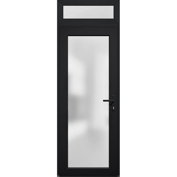 Front Exterior Prehung Metal-Plastic Door Frosted Glass / Manux 8102 Matte Black / Top Window / Office Commercial and Residential Doors Entrance Patio Garage 30" x 94" Left-hand Inswing