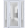 thumbnail image 1 of Front Exterior Prehung Metal-Plastic Door Frosted Glass / Manux 8102 White Silk / 2 Side Windows / Office Commercial and Residential Doors Entrance Patio Garage 58" x 80" Right-hand Inswing, 1 of 6