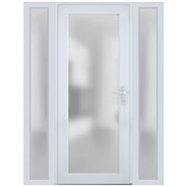 Front Exterior Prehung Metal-Plastic Door Frosted Glass / Manux 8102 White Silk / 2 Side Windows / Office Commercial and Residential Doors Entrance Patio Garage 54" x 80" Left-hand Inswing