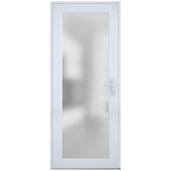 Front Exterior Prehung Metal-Plastic Door Frosted Glass / Manux 8102 White Silk / Office Commercial and Residential Doors Entrance Patio Garage 36" x 80" Left-hand Inswing