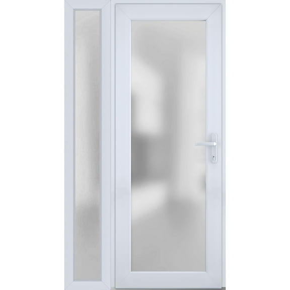 Front Exterior Prehung Metal-Plastic Door Frosted Glass / Manux 8102 White Silk / Side Window / Office Commercial and Residential Doors Entrance Patio Garage 48" x 80" Left-hand Inswing