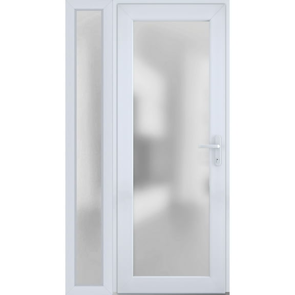 Front Exterior Prehung Metal-Plastic Door Frosted Glass / Manux 8102 White Silk / Side Window / Office Commercial and Residential Doors Entrance Patio Garage 50" x 80" Left-hand Inswing