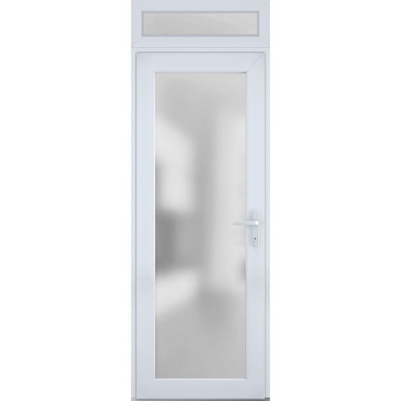 Front Exterior Prehung Metal-Plastic Door Frosted Glass / Manux 8102 White Silk / Top Window / Office Commercial and Residential Doors Entrance Patio Garage 30" x 96" Left-hand Inswing