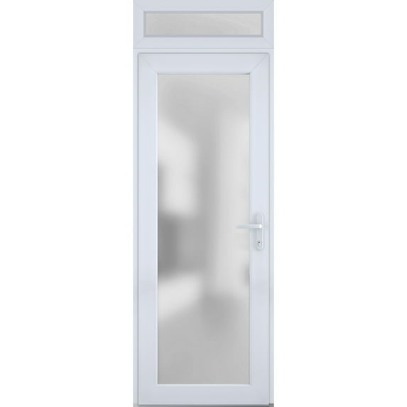 Front Exterior Prehung Metal-Plastic Door Frosted Glass / Manux 8102 White Silk / Top Window / Office Commercial and Residential Doors Entrance Patio Garage 36" x 96" Left-hand Inswing