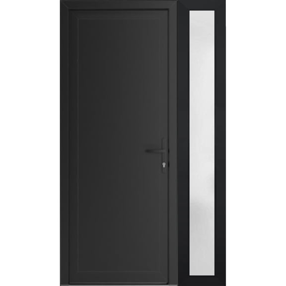 Front Exterior Prehung Metal-Plastic Door Frosted Glass | Manux 8111 Matte Black | Side Sidelite Transom | Office Commercial and Residential Doors Entrance Patio Garage 52 x 80 (W36+16x80) Left-hand