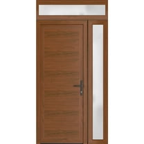 Front Exterior Prehung Metal-Plastic Door Frosted Glass | Manux 8111 Walnut | Side and Top Sidelite Transom | Office Commercial and Residential Doors Patio Garage 52x94 (W36 16x80 14) Left-hand