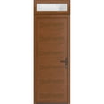 thumbnail image 1 of Front Exterior Prehung Metal-Plastic Door Frosted Glass | Manux 8111 Walnut | Top Sidelite Transom | Office Commercial and Residential Doors Entrance Patio Garage 36 x 94 (W36x80+14) Left-hand, 1 of 6