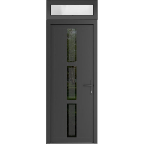 Front Exterior Prehung Metal-Plastic Door Frosted Glass | Manux 8112 Antracite Grey | Top Sidelite Transom | Office Commercial and Residential Doors Entrance Patio Garage 36x94 (W36x80+14) Left-hand