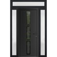 thumbnail image 1 of Front Exterior Prehung Metal-Plastic Door Frosted Glass | Manux 8112 Matte Black | 2 Side and Top Sidelite Transom | Office Commercial and Residential Doors Patio 68x94 (W16+36+16x80+14) Left-hand, 1 of 6