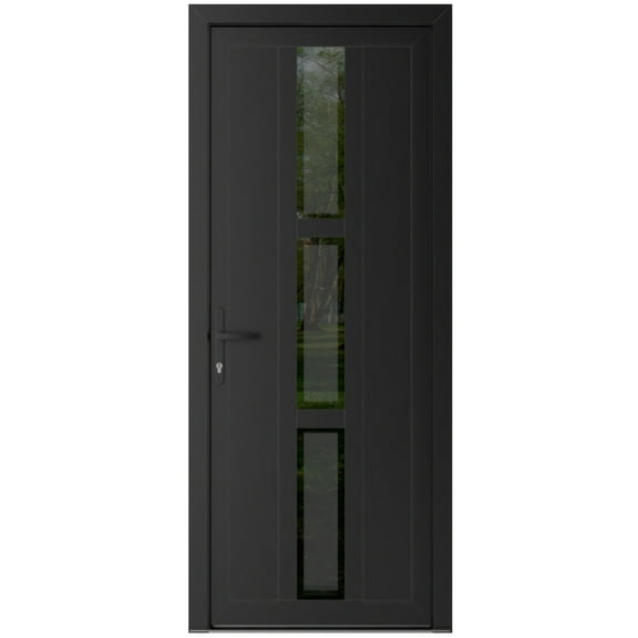Front Exterior Prehung Metal-Plastic Door Frosted Glass | Manux 8112 Matte Black | Office Commercial and Residential Doors Entrance Patio Garage W36x80 Right-hand