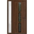 thumbnail image 1 of Front Exterior Prehung Metal-Plastic Door Frosted Glass | Manux 8112 Walnut | Side Sidelite Transom | Office Commercial and Residential Doors Entrance Patio Garage 48 x 80 (W36+12x80) Left-hand, 1 of 5