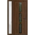 thumbnail image 1 of Front Exterior Prehung Metal-Plastic Door Frosted Glass | Manux 8112 Walnut | Side Sidelite Transom | Office Commercial and Residential Doors Entrance Patio Garage 50 x 80 (W36+14x80) Left-hand, 1 of 5