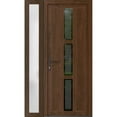 thumbnail image 1 of Front Exterior Prehung Metal-Plastic Door Frosted Glass | Manux 8112 Walnut | Side Sidelite Transom | Office Commercial and Residential Doors Entrance Patio Garage 48 x 80 (W36+12x80) Right-hand, 1 of 5