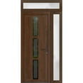 thumbnail image 1 of Front Exterior Prehung Metal-Plastic Door Frosted Glass | Manux 8112 Walnut | Side and Top Sidelite Transom | Office Commercial and Residential Doors Patio Garage 48x94 (W36+12x80+14) Left-hand, 1 of 6