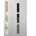 thumbnail image 1 of Front Exterior Prehung Metal-Plastic Door Frosted Glass | Manux 8112 White Silk | Side Sidelite Transom | Office Commercial and Residential Doors Entrance Patio Garage 50 x 80 (W36+14x80) Right-hand, 1 of 6