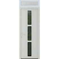 Front Exterior Prehung Metal-Plastic Door Frosted Glass | Manux 8112 White Silk | Top Sidelite Transom | Office Commercial and Residential Doors Entrance Patio Garage 36 x 94 (W36x80 14) Right-hand