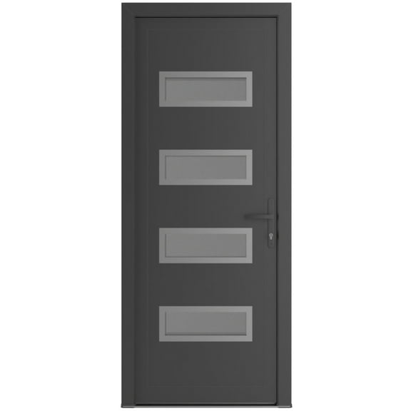 Front Exterior Prehung Metal-Plastic Door Frosted Glass | Manux 8113 Antracite Grey | Office Commercial and Residential Doors Entrance Patio Garage W36x80 Left-hand