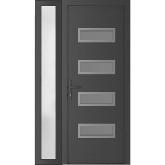 Front Exterior Prehung Metal-Plastic Door Frosted Glass | Manux 8113 Antracite Grey | Side Sidelite Transom | Office Commercial and Residential Doors Patio Garage 44x80 (W32+12x80) Right-hand
