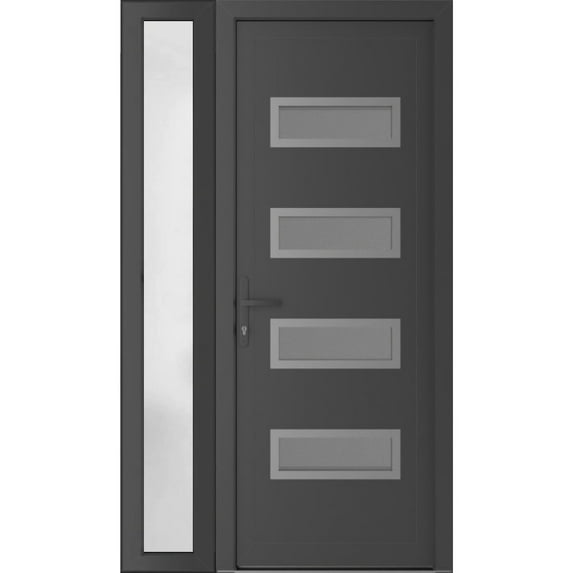 Front Exterior Prehung Metal-Plastic Door Frosted Glass | Manux 8113 Antracite Grey | Side Sidelite Transom | Office Commercial and Residential Doors Patio Garage 52x80 (W36+16x80) Right-hand