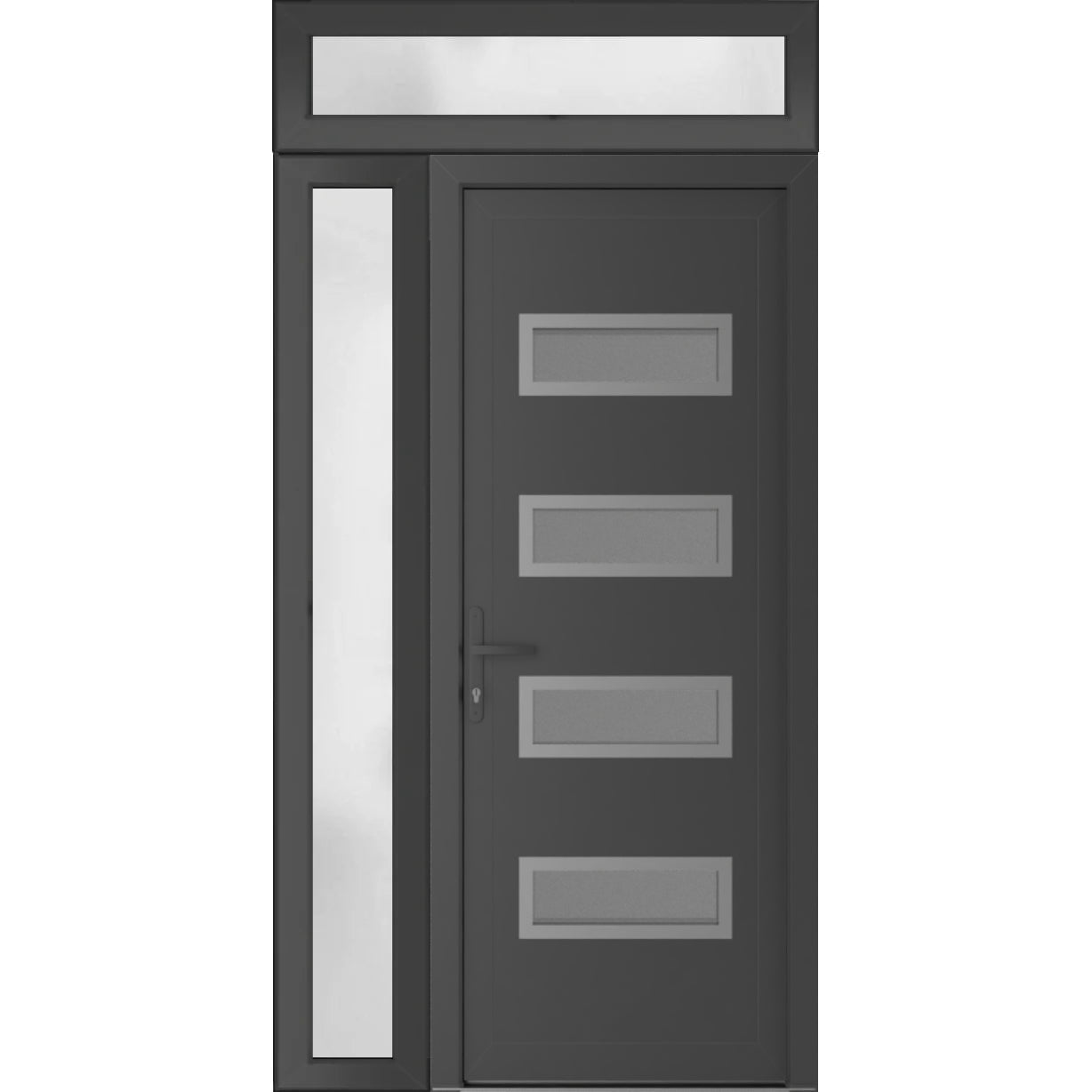 Front Exterior Prehung Metal-Plastic Door Frosted Glass | Manux 8113 Antracite Grey | Side and Top Sidelite Transom | Office Commercial and Residential Doors Patio 48x94 (W32+16x80+14) Right-hand