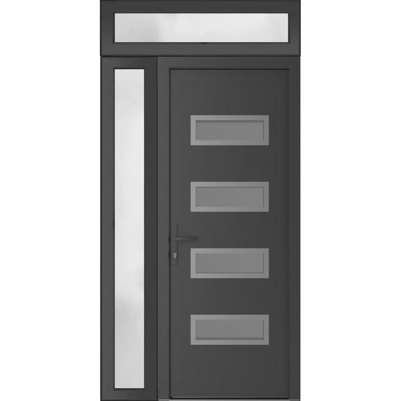 Front Exterior Prehung Metal-Plastic Door Frosted Glass | Manux 8113 Antracite Grey | Side and Top Sidelite Transom | Office Commercial and Residential Doors Patio 48x94 (W32+16x80+14) Right-hand
