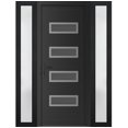 thumbnail image 1 of Front Exterior Prehung Metal-Plastic Door Frosted Glass | Manux 8113 Matte Black | 2 Side Sidelite Transoms | Office Commercial and Residential Doors Patio Garage 56x80 (W12+32+12x80) Right-hand, 1 of 6