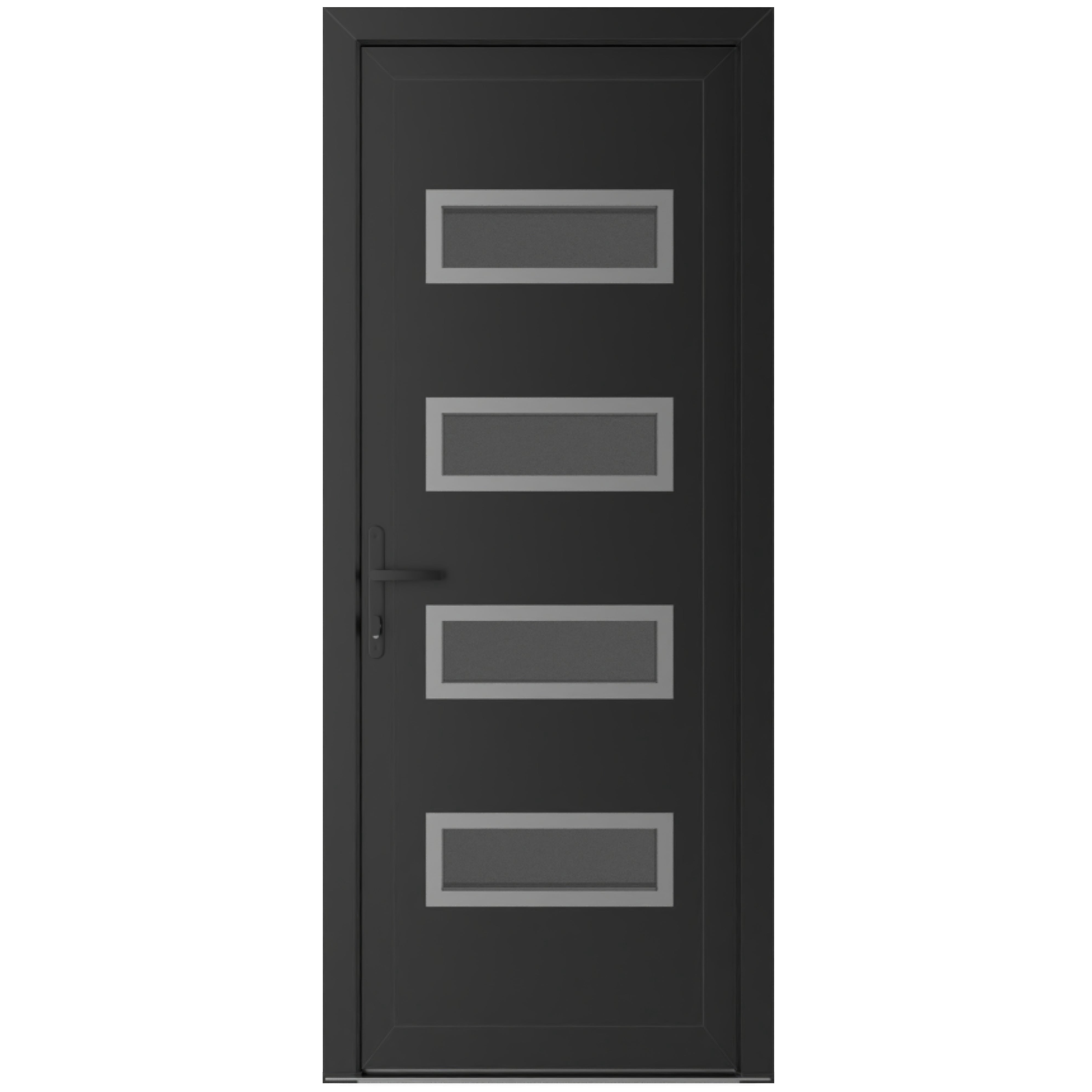 Front Exterior Prehung Metal-Plastic Door Frosted Glass | Manux 8113 Matte Black | Office Commercial and Residential Doors Entrance Patio Garage W32x80 Right-hand