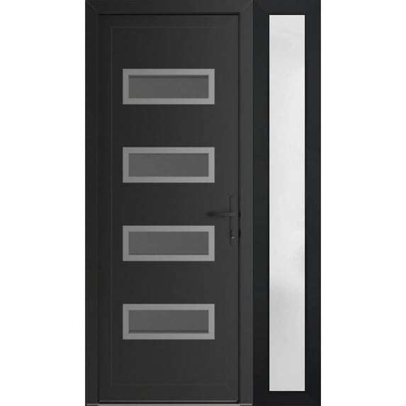Front Exterior Prehung Metal-Plastic Door Frosted Glass | Manux 8113 Matte Black | Side Sidelite Transom | Office Commercial and Residential Doors Entrance Patio Garage 52 x 80 (W36+16x80) Left-hand