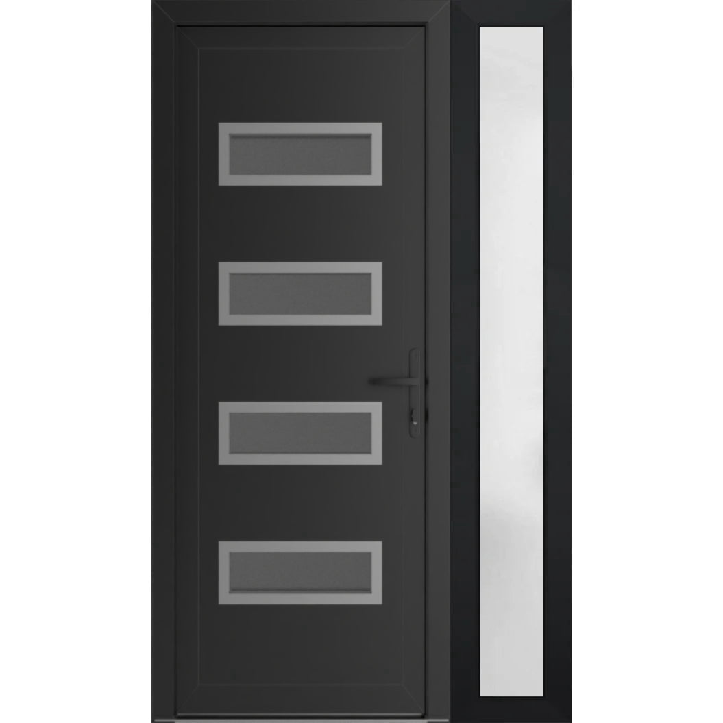 Front Exterior Prehung Metal-Plastic Door Frosted Glass | Manux 8113 Matte Black | Side Sidelite Transom | Office Commercial and Residential Doors | Sample of Door Color