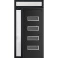 thumbnail image 1 of Front Exterior Prehung Metal-Plastic Door Frosted Glass | Manux 8113 Matte Black | Side and Top Sidelite Transom | Office Commercial and Residential Doors Patio Garage 44x94 (W32+12x80+14) Left-hand, 1 of 6