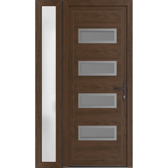 Front Exterior Prehung Metal-Plastic Door Frosted Glass | Manux 8113 Walnut | Side Sidelite Transom | Office Commercial and Residential Doors Entrance Patio Garage 48 x 80 (W32+16x80) Left-hand
