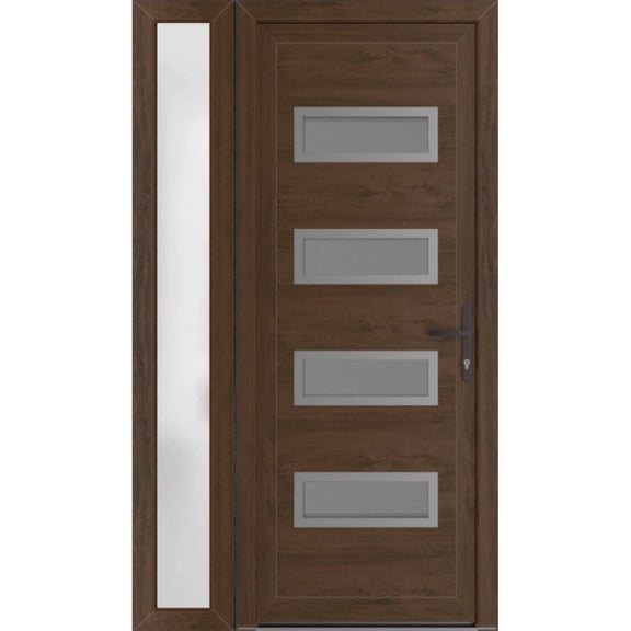 Front Exterior Prehung Metal-Plastic Door Frosted Glass | Manux 8113 Walnut | Side Sidelite Transom | Office Commercial and Residential Doors Entrance Patio Garage 52 x 80 (W36+16x80) Left-hand