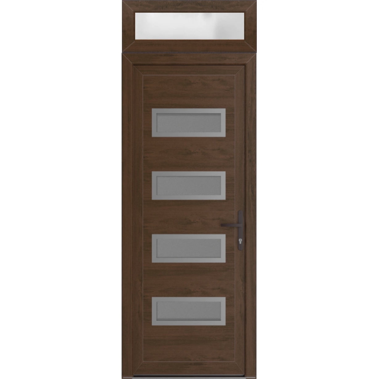 Front Exterior Prehung uPVC Door Mirrored-clear glass | Manux 8113 Walnut | Top Sidelite Transom | Office Commercial and Residential Doors Entrance Patio Garage 36 x 94 (W36x80+14) Left-hand