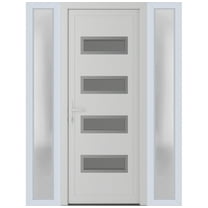 Front Exterior Prehung Metal-Plastic Door Frosted Glass | Manux 8113 White Silk | 2 Side Sidelite Transoms | Office Commercial and Residential Doors Patio Garage 64x80 (W16 32 16x80) Right-hand